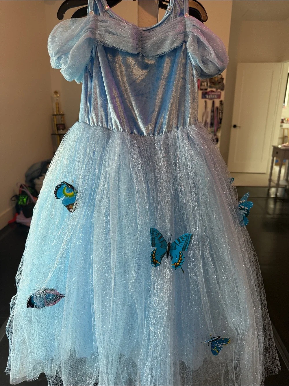 Magical Light Blue Cinderella Princess Dress Costume with Butterflies